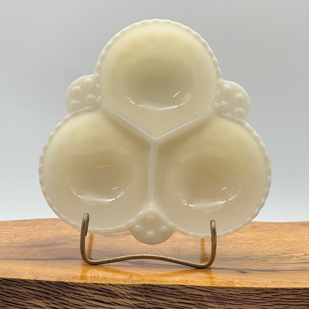 Anchor Hocking White Milk Glass 3 Section Divided Dish